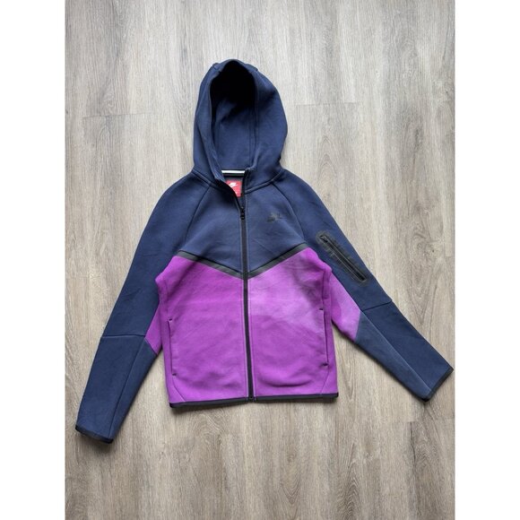 Nike Y2K Tech Fleece Full Zip Jacket Hoodie Purple Blue Youth Large Sports Fade - Picture 1 of 12
